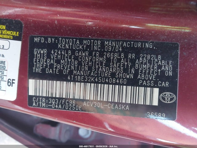 Aukcja sprzedaży 2005 Toyota Camry Se, vin: 4T1BE32K45U408460, numer aukcji: 46017931