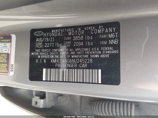 Продаж на аукціоні авто 2022 Hyundai Elantra Sel, vin: KMHLS4AG6NU245228, номер лоту: 46017962