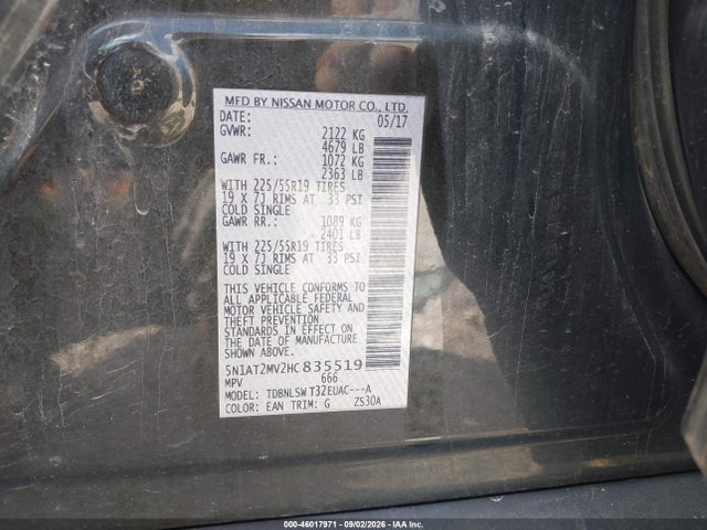 Продаж на аукціоні авто 2017 Nissan Rogue Sl, vin: 5N1AT2MV2HC835519, номер лоту: 46017971
