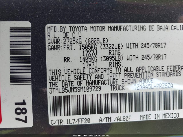 Aukcja sprzedaży 2025 Toyota Tacoma Sr5, vin: 3TMLB5JN5SM109729, numer aukcji: 46017974