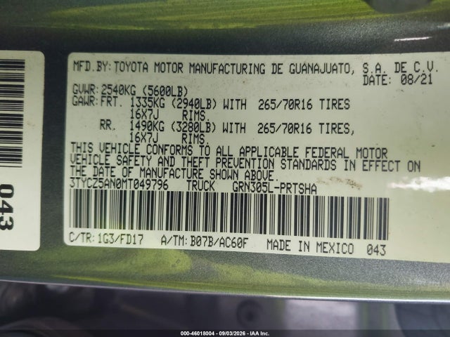 3TYCZ5AN0MT049796 Toyota Tacoma Trd Off-road