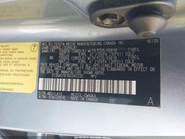 Продаж на аукціоні авто 2006 Lexus Rx 330, vin: 2T2GA31U16C045330, номер лоту: 46018013