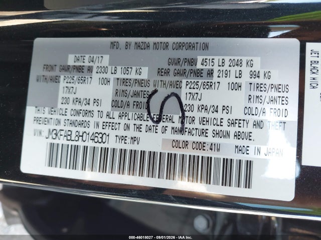 46018027 :رقم المزاد ، JM3KFABL8H0146301 vin ، 2017 Mazda Cx-5 Sport مزاد بيع