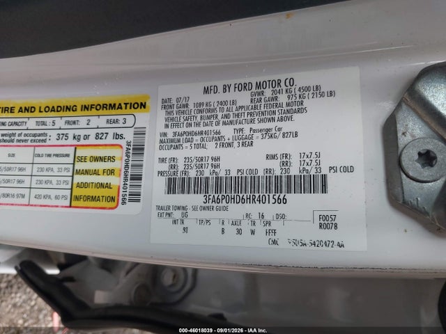 Ford FUSION SE 2017 3FA6P0HD6HR401566 Image 9