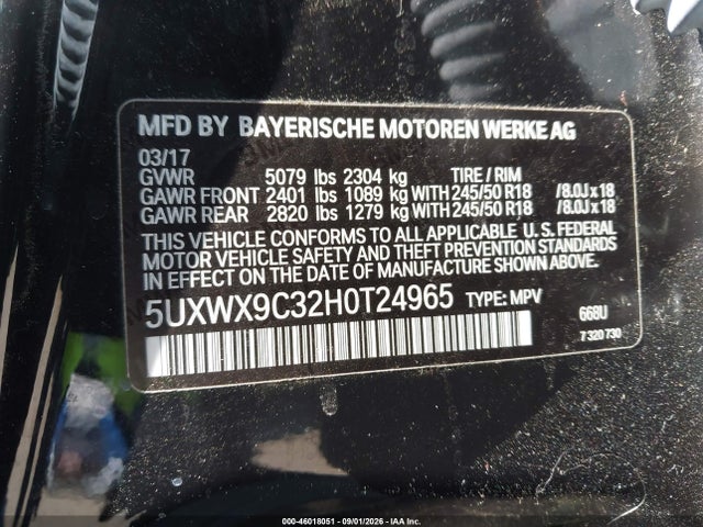 Aukcja sprzedaży 2017 Bmw X3 Xdrive28i, vin: 5UXWX9C32H0T24965, numer aukcji: 46018051