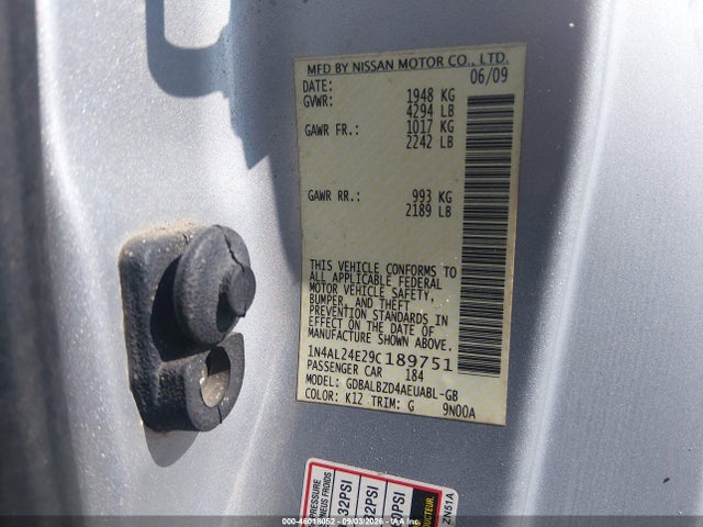 Auction sale of the 2009 Nissan Altima 2.5 S, vin: 1N4AL24E29C189751, lot number: 46018052