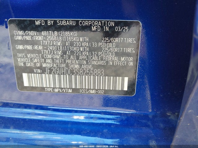 Aukcja sprzedaży 2025 Subaru Crosstrek Premium, vin: JF2GUHDC3S8255883, numer aukcji: 46018080