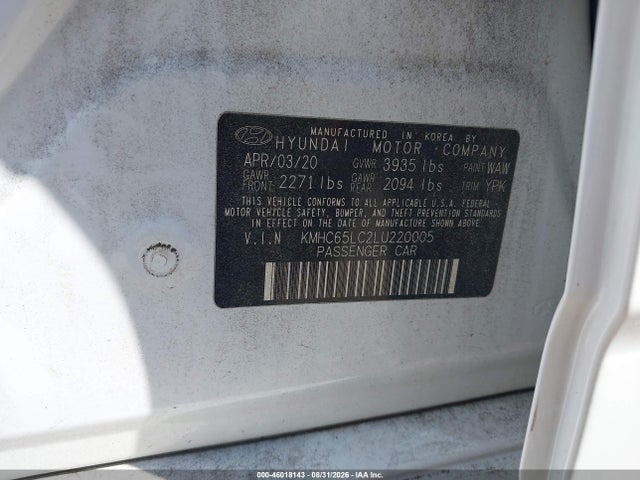 Продаж на аукціоні авто 2020 Hyundai Ioniq Hybrid Blue, vin: KMHC65LC2LU220005, номер лоту: 46018143