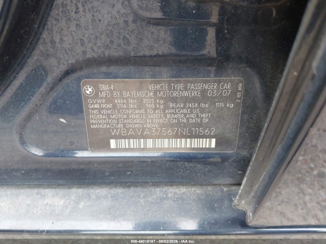 Auction sale of the 2007 Bmw 328i, vin: WBAVA37567NL11562, lot number: 46018187