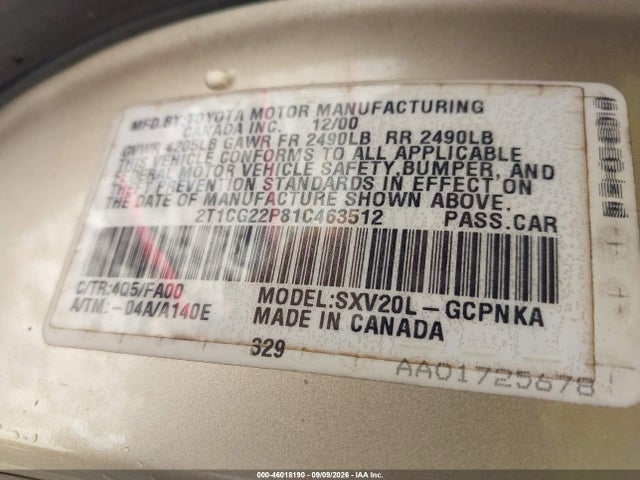 Aukcja sprzedaży 2001 Toyota Camry Solara Se, vin: 2T1CG22P81C463512, numer aukcji: 46018190