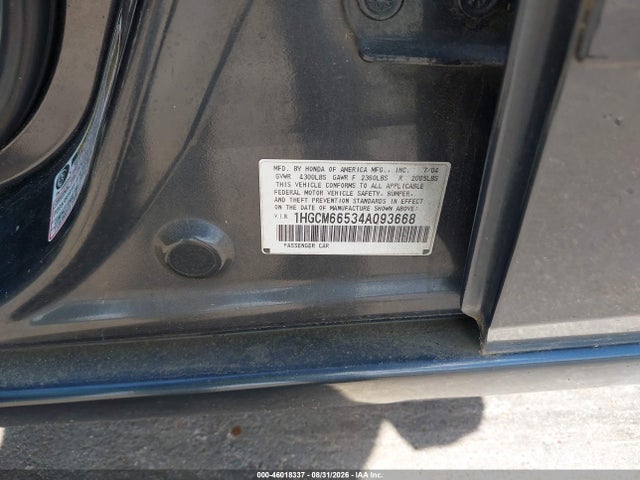 2004 Honda Accord 3.0 Ex მანქანა იყიდება აუქციონზე, vin: 1HGCM66534A093668, აუქციონის ნომერი: 46018337