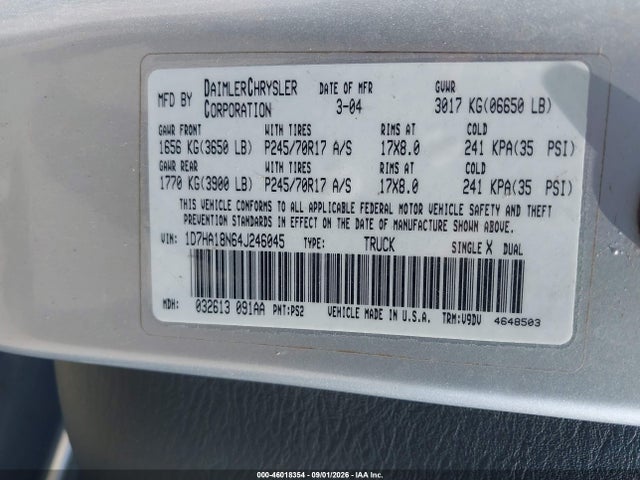 Продаж на аукціоні авто 2004 Dodge Ram 1500 Slt/laramie, vin: 1D7HA18N64J246045, номер лоту: 46018354