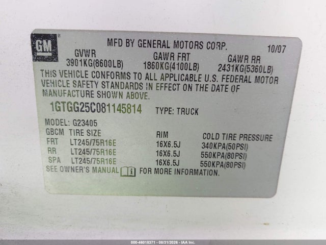 Aukcja sprzedaży 2008 Gmc Savana Work Van, vin: 1GTGG25C081145814, numer aukcji: 46018371