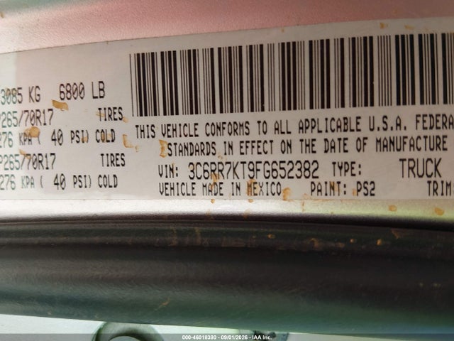 46018380 :رقم المزاد ، 3C6RR7KT9FG652382 vin ، 2015 Ram 1500 Tradesman مزاد بيع