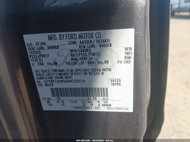 Продажа на аукционе авто 2004 Ford F-150 Stx/xl/xlt, vin: 1FTRF12W54NC55510, номер лота: 46018391