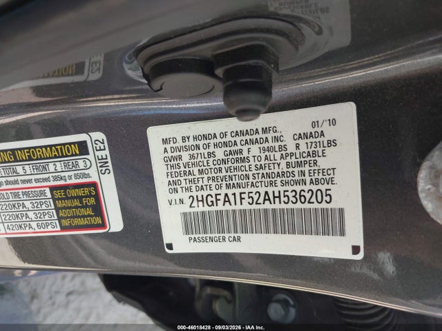 Продаж на аукціоні авто 2010 Honda Civic Lx, vin: 2HGFA1F52AH536205, номер лоту: 46018428
