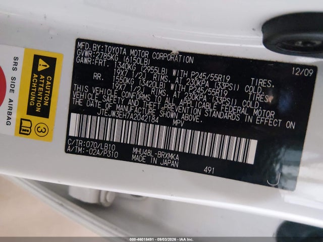 Aukcja sprzedaży 2010 Toyota Highlander Hybrid Limited V6, vin: JTEJW3EH7A2042184, numer aukcji: 46018491