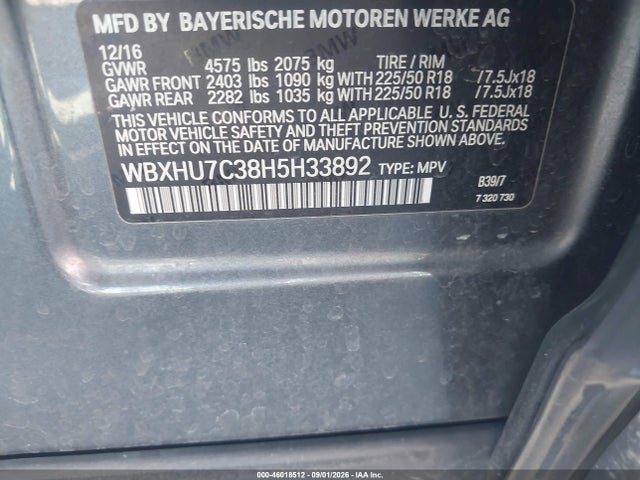 Aukcja sprzedaży 2017 Bmw X1 Sdrive28i, vin: WBXHU7C38H5H33892, numer aukcji: 46018512