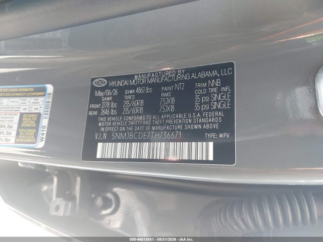 5NMJBCDE7TH736671 Hyundai TUCSON SEL