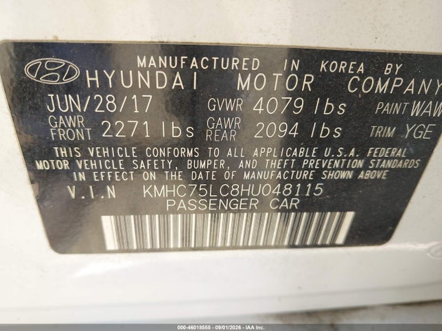 46018555 :رقم المزاد ، KMHC75LC8HU048115 vin ، 2017 Hyundai Ioniq Hybrid Sel مزاد بيع