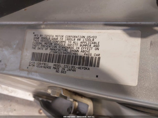 Aukcja sprzedaży 2004 Toyota Corolla Ce, vin: JTDBR32E942021481, numer aukcji: 46018564