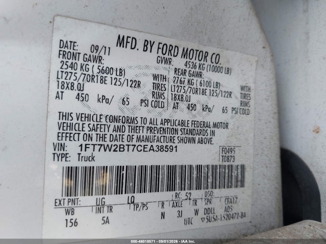Aukcja sprzedaży 2012 Ford F-250 Lariat, vin: 1FT7W2BT7CEA38591, numer aukcji: 46018571