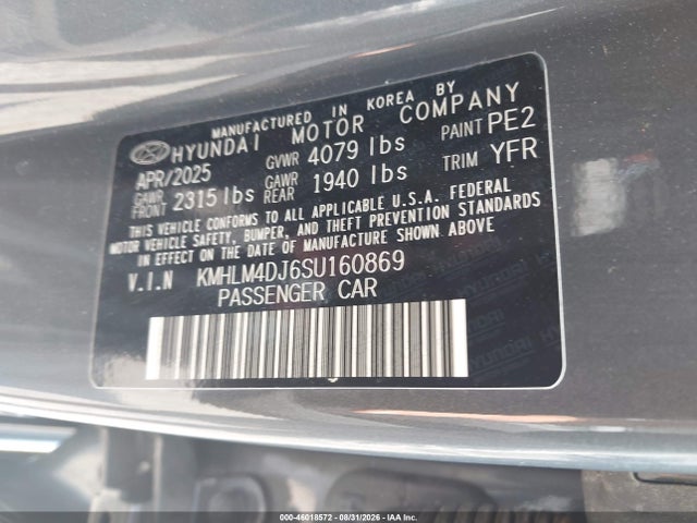 KMHLM4DJ6SU160869 Hyundai Elantra Hybrid Blue