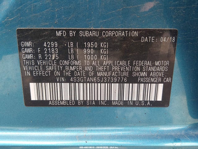 Продажа на аукционе авто 2018 Subaru Impreza 2.0i Limited, vin: 4S3GTAN65J3739776, номер лота: 46018610