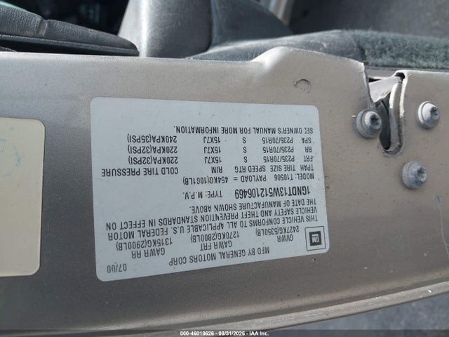 46018626 :رقم المزاد ، 1GNDT13W512106469 vin ، 2001 Chevrolet Blazer Lt مزاد بيع