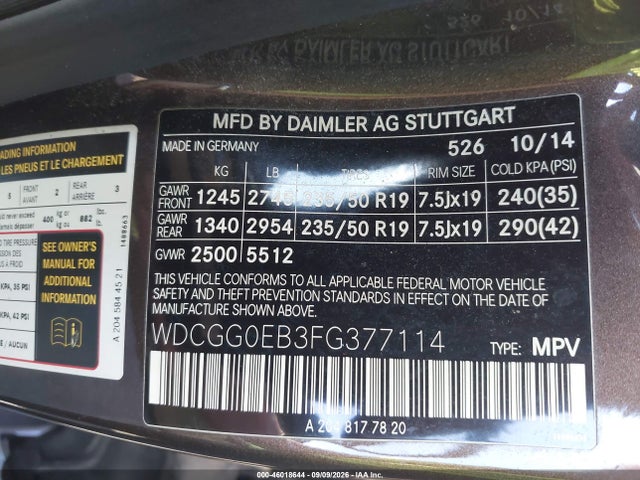 2015 Mercedes-benz Glk 250 Bluetec 4matic მანქანა იყიდება აუქციონზე, vin: WDCGG0EB3FG377114, აუქციონის ნომერი: 46018644