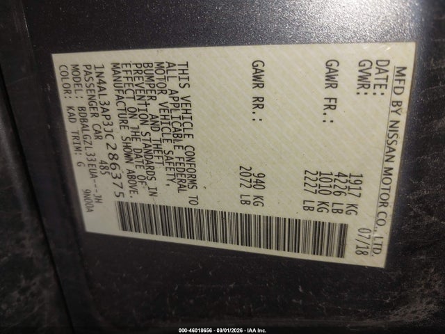 Nissan Altima 2.5 S 2018 1N4AL3AP3JC286375 Image 9