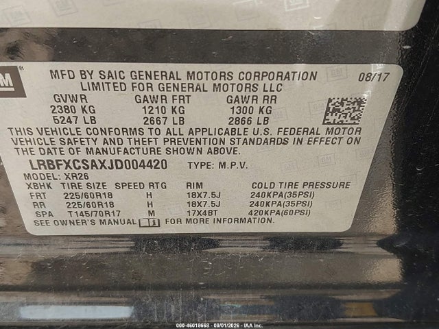Продажа на аукционе авто 2018 Buick Envision Preferred, vin: LRBFXCSAXJD004420, номер лота: 46018668