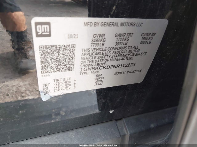 46018683 :رقم المزاد ، 1GNSKCKD2NR112233 vin ، 2022 Chevrolet Suburban 4wd Lt مزاد بيع