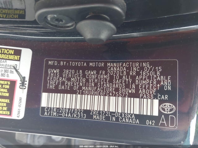 Aukcja sprzedaży 2015 Toyota Corolla S Plus, vin: 2T1BURHE6FC475572, numer aukcji: 46018691