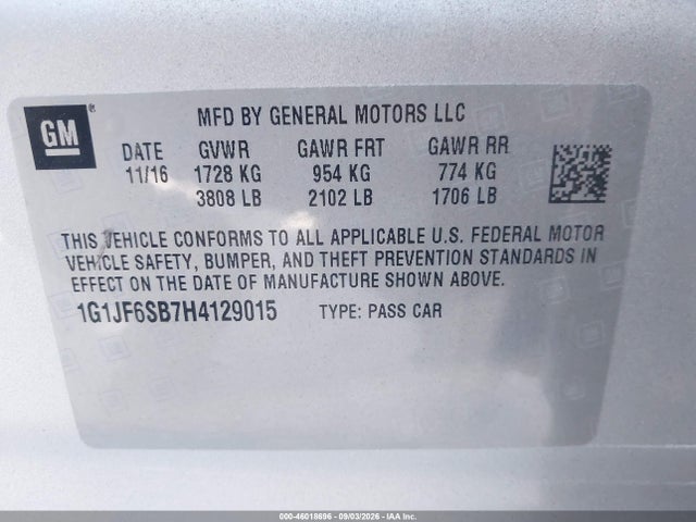 1G1JF6SB7H4129015 Chevrolet Sonic Premier Auto
