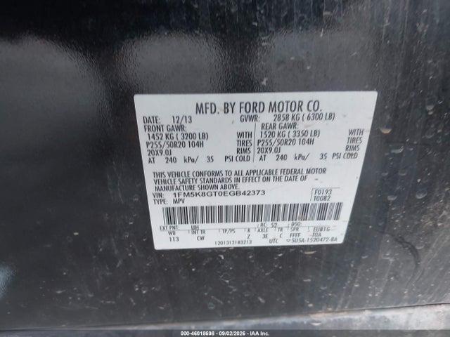 Продажа на аукционе авто 2014 Ford Explorer Sport, vin: 1FM5K8GT0EGB42373, номер лота: 46018698