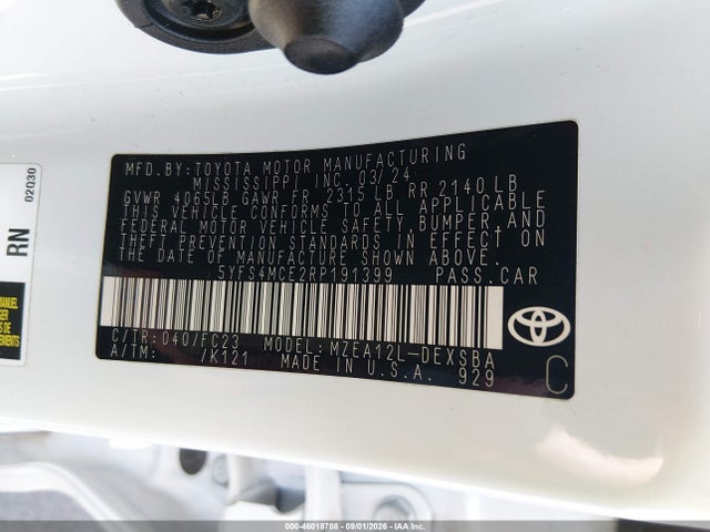 Aukcja sprzedaży 2024 Toyota Corolla Se, vin: 5YFS4MCE2RP191399, numer aukcji: 46018708
