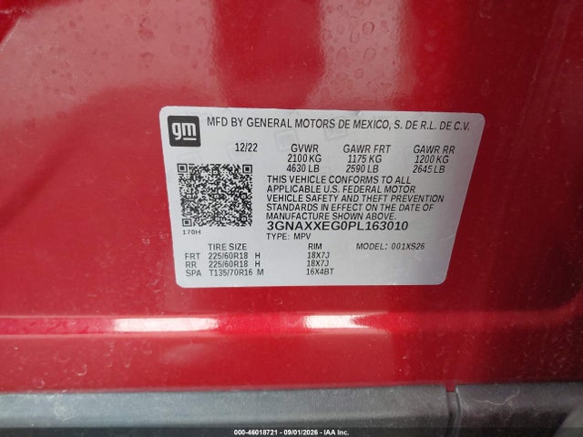Aukcja sprzedaży 2023 Chevrolet Equinox Awd Premier, vin: 3GNAXXEG0PL163010, numer aukcji: 46018721