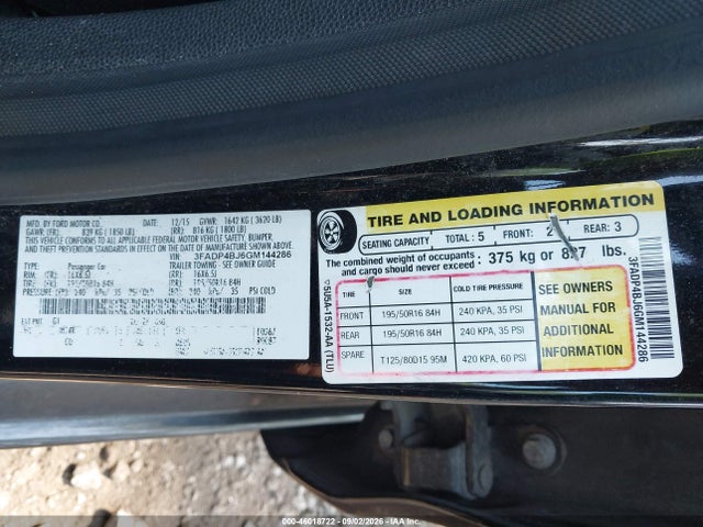 46018722 :رقم المزاد ، 3FADP4BJ6GM144286 vin ، 2016 Ford Fiesta Se مزاد بيع