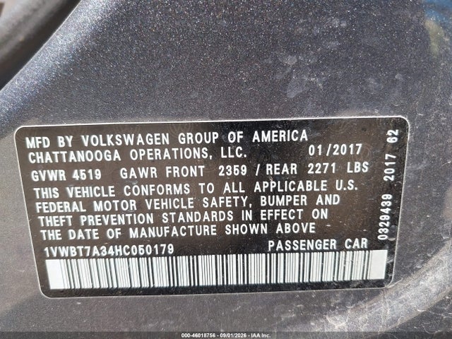 Продажа на аукционе авто 2017 Volkswagen Passat 1.8t Se, vin: 1VWBT7A34HC050179, номер лота: 46018756