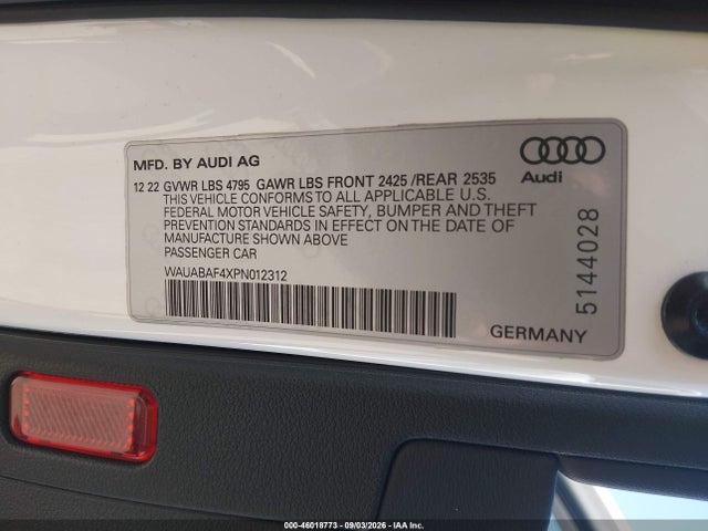 2023 Audi A4 Premium 40 Tfsi Quattro S Tronic მანქანა იყიდება აუქციონზე, vin: WAUABAF4XPN012312, აუქციონის ნომერი: 46018773