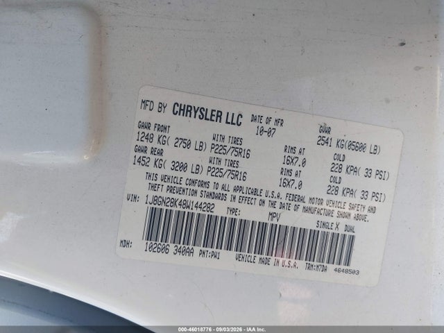 Auction sale of the 2008 Jeep Liberty Sport, vin: 1J8GN28K48W144282, lot number: 46018776