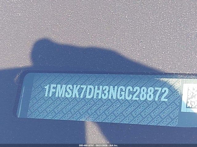 2022 Ford Explorer Xlt მანქანა იყიდება აუქციონზე, vin: 1FMSK7DH3NGC28872, აუქციონის ნომერი: 46018787