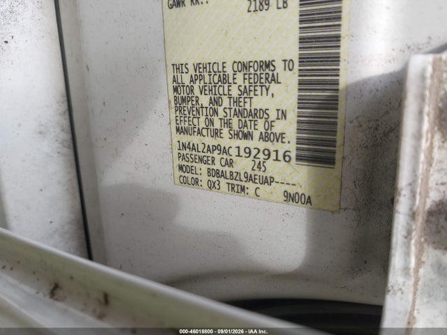 2010 Nissan Altima 2.5 S მანქანა იყიდება აუქციონზე, vin: 1N4AL2AP9AC192916, აუქციონის ნომერი: 46018800