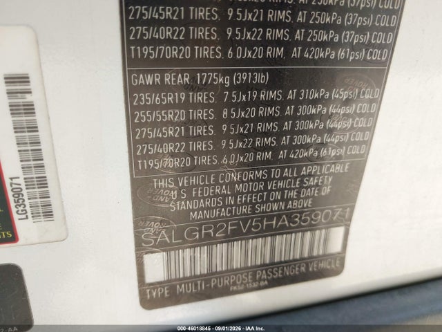 Aukcja sprzedaży 2017 Land Rover Range Rover 3.0l V6 Supercharged, vin: SALGR2FV5HA359071, numer aukcji: 46018845