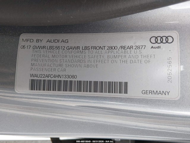 Aukcja sprzedaży 2017 Audi A7 Prestige, vin: WAU22AFC4HN133060, numer aukcji: 46018849