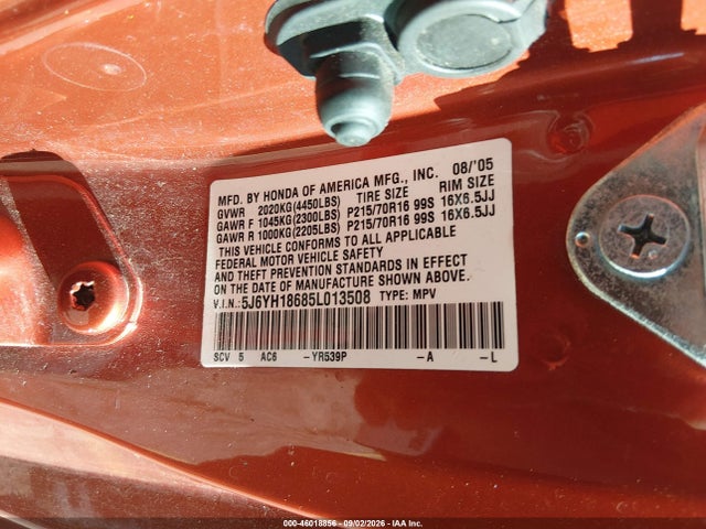 Aukcja sprzedaży 2005 Honda Element Ex, vin: 5J6YH18685L013508, numer aukcji: 46018856