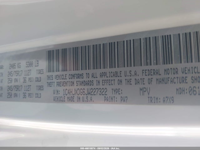 Продажа на аукционе авто 2018 Jeep Wrangler Unlimited Sport S 4x4, vin: 1C4HJXDG6JW227322, номер лота: 46018874