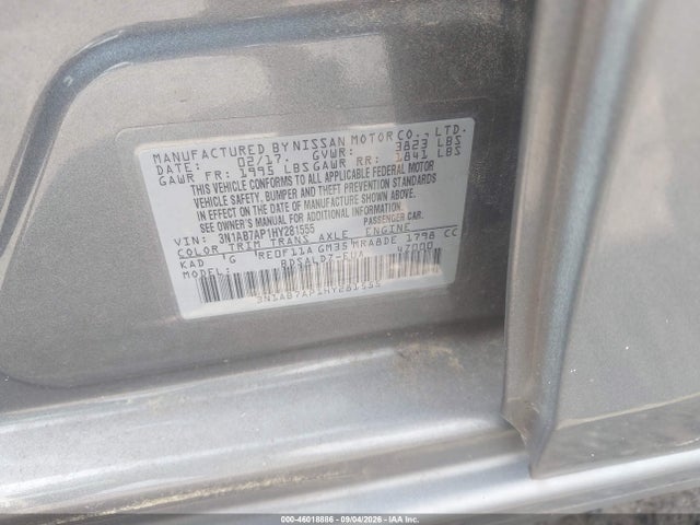 Продажа на аукционе авто 2017 Nissan Sentra Sv, vin: 3N1AB7AP1HY281555, номер лота: 46018886