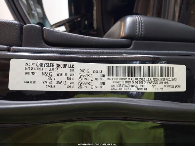2012 Jeep Grand Cherokee Laredo მანქანა იყიდება აუქციონზე, vin: 1C4RJFAG6CC344518, აუქციონის ნომერი: 46018887